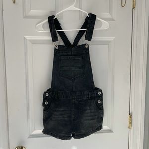 Love tree black denim short overalls
